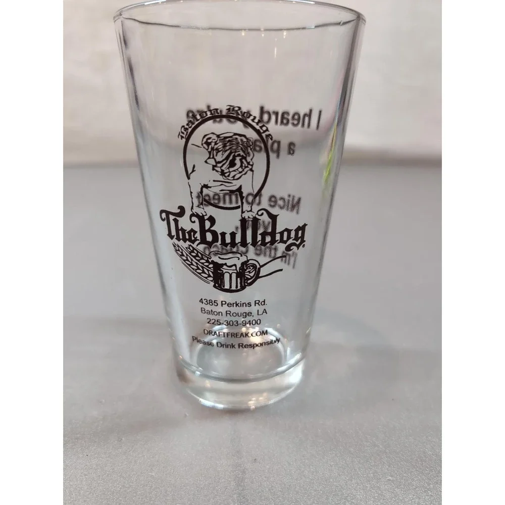 The Bulldog Baton Rouge LA Pint Glass 16oz Beer Pub Barware Coach Player Graphic